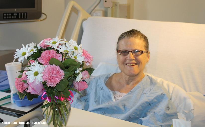 Carol in her hospital bed in Sunnybrook