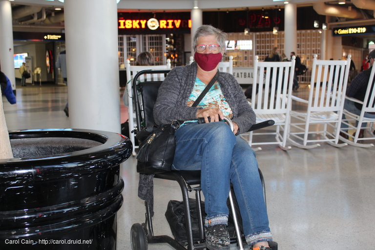 Carol rolls through the Charlotte airport