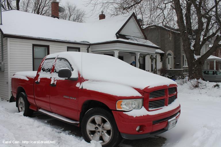 Big Red after our first snowfall Big Red after our first snowfall